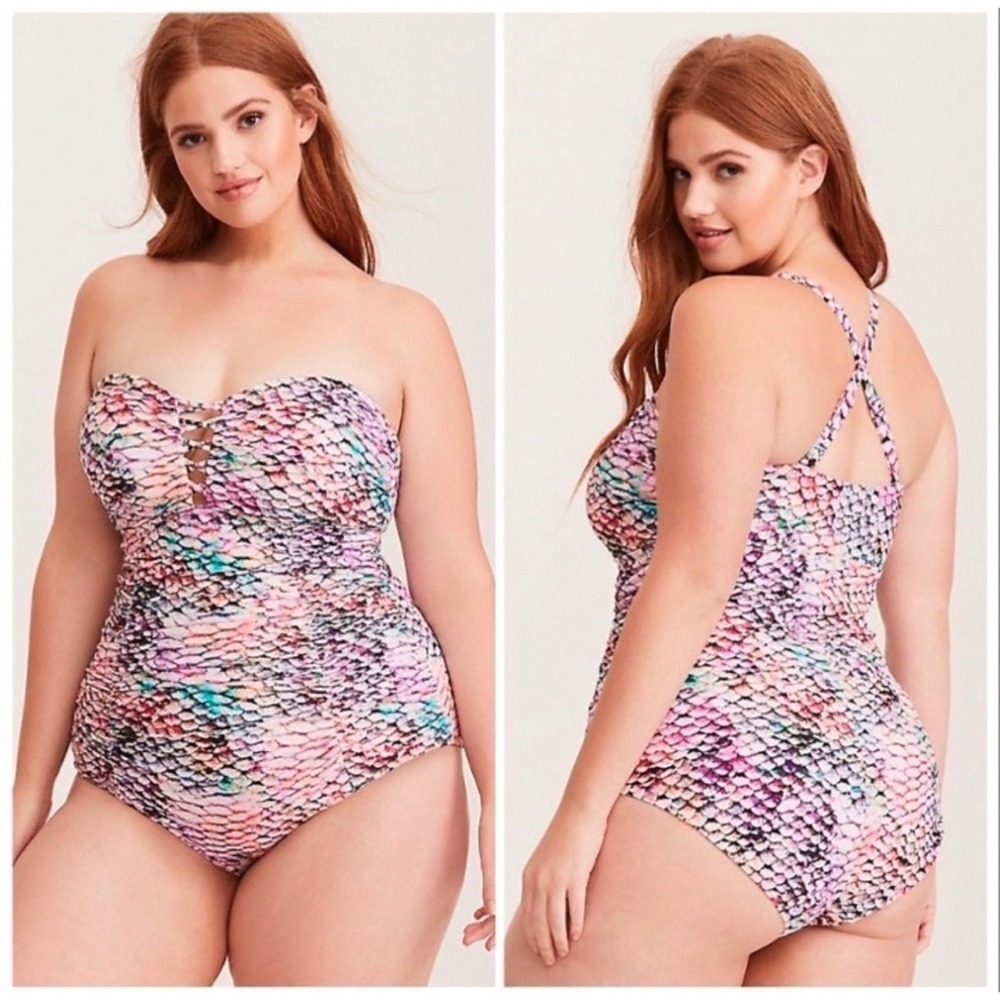 NWT Torrid One Piece Swimsuit Snake Print Lattice Front Mermaid Plus Size 3 3X
